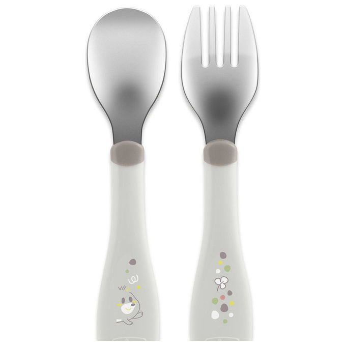 Chicco Set Posate per Bambini Acciaio Inox Grigio 18+ Mesi