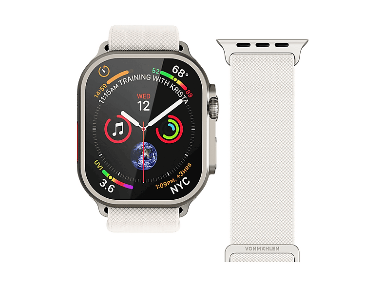 CINTURINO SMARTWATCH VONMAHLEN Cinturino Apple W Classic Nylon Loop, 44/45/46/49 Crema, flessibile
