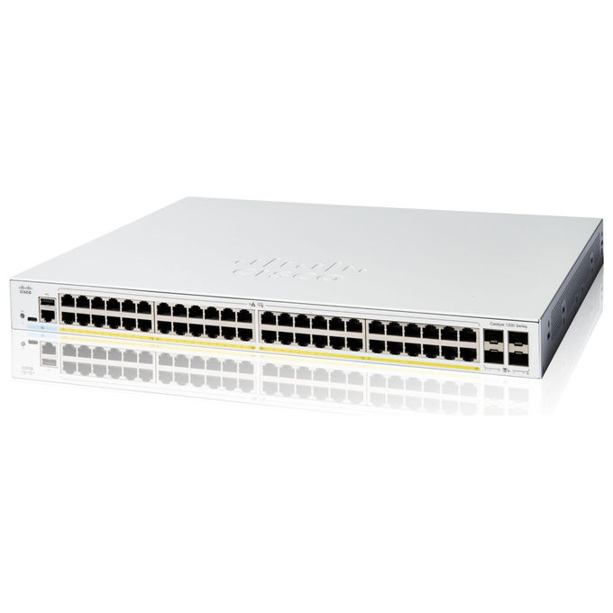 Cisco C1200-48P-4G Switch Catalyst 1200-48P-4G 48 Porte GE PoE 4x1GE SFP Montabile su Rack Bianco