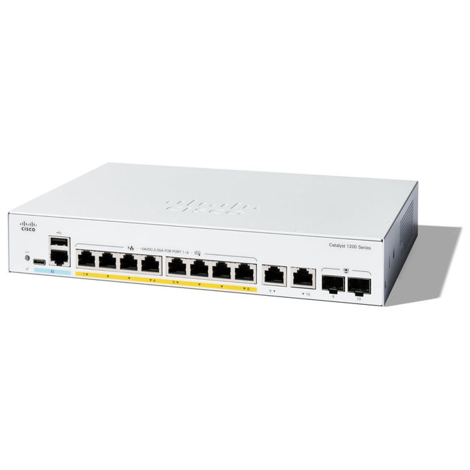 Cisco Switch Ethernet Catalyst C1200-8P-E-2G Smart 8 Porte GE PoE Bianco Cisco Switch Ethernet Catalyst C1200-8P-E-2G Smart 8 Porte GE PoE Bianco