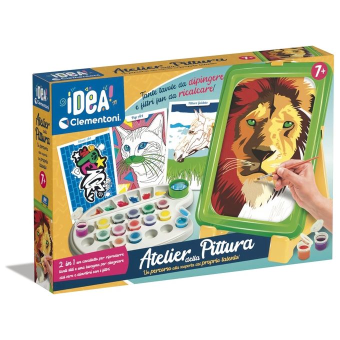 Clementoni 18677 Idea Atelier della Pittura Kit Creativo con Cavalletto Lavagna Tempere e Pennelli per Bambini 7 Anni