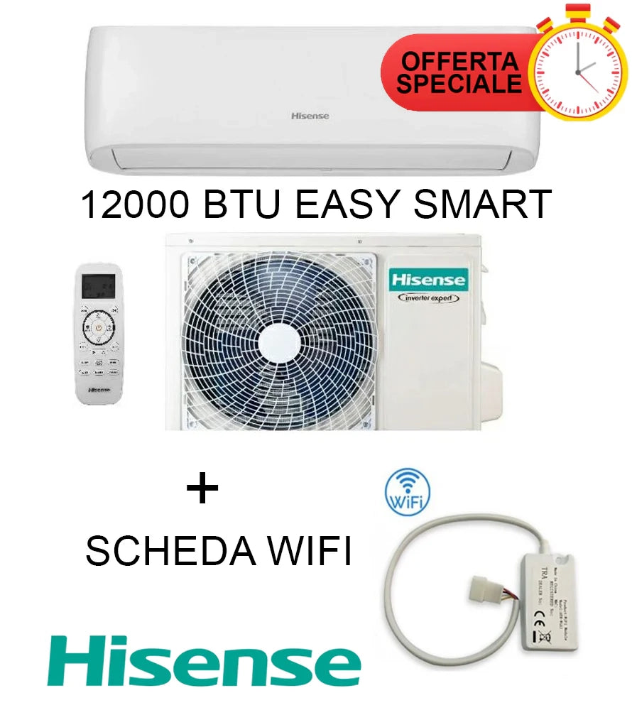 Climatizzatore EASY SMART 12000 Btu + SCHEDA WIFI W4GX NEW EASY Hisense Inverter R-32 Wi-Fi Optional Climatizzatore EASY SMART 12000 Btu + SCHEDA WIFI W4GX NEW EASY Hisense Inverter R-32 Wi-Fi Optional