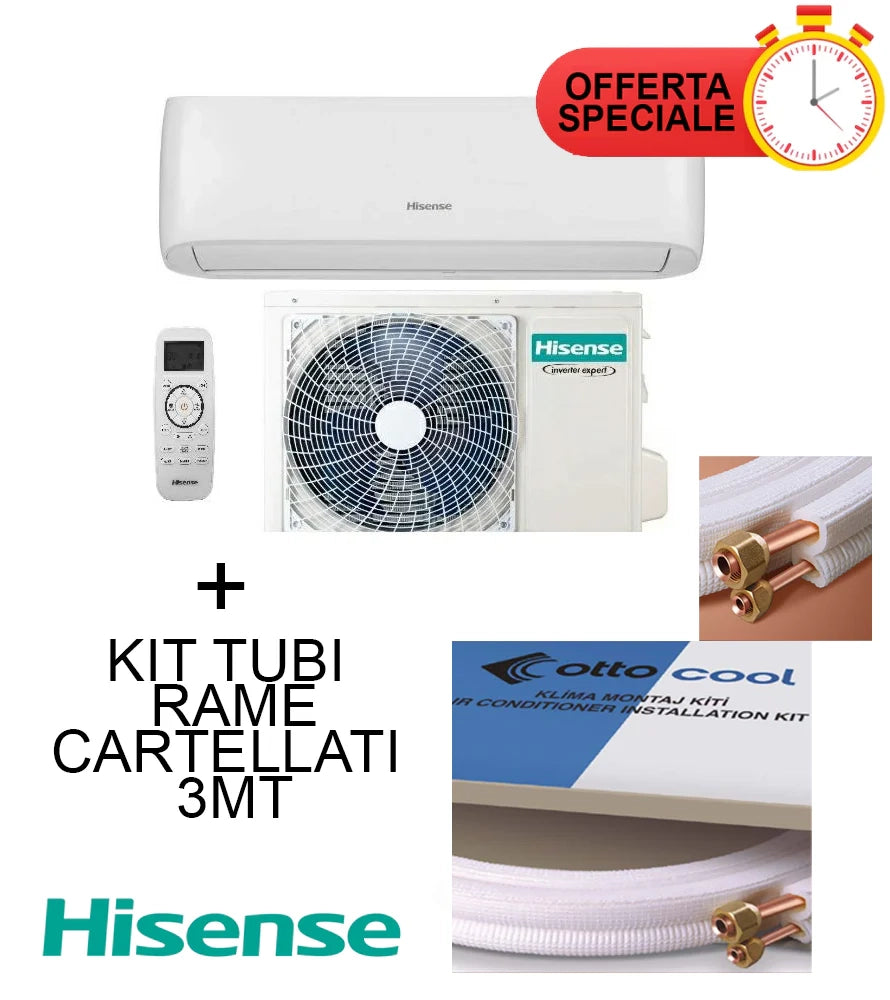 Climatizzatore Hisense Inverter Serie EASY SMART 12000 + Kit Tubi Rame 3MT Cartellati Btu CA35YR03G + CA35YR03W R-32