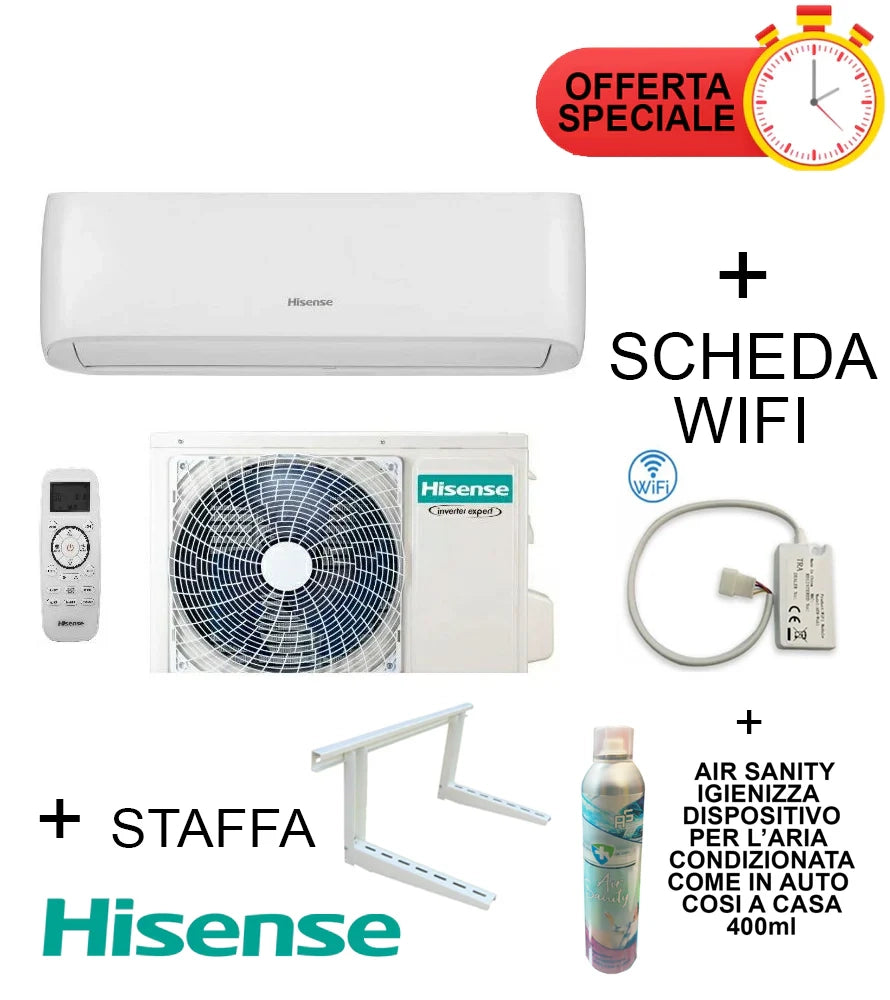 Climatizzatore Hisense Serie EASY SMART 24000 Btu + Staffa + SCHEDA WIFI W4GX + Spray Igienizzante Inverter R-32 Wi-Fi Optional