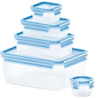 CLIP & CLOSE 508568 recipiente per cibo Rettangolare Set 3,7 L Blu, Trasparente 5 pz, Casella