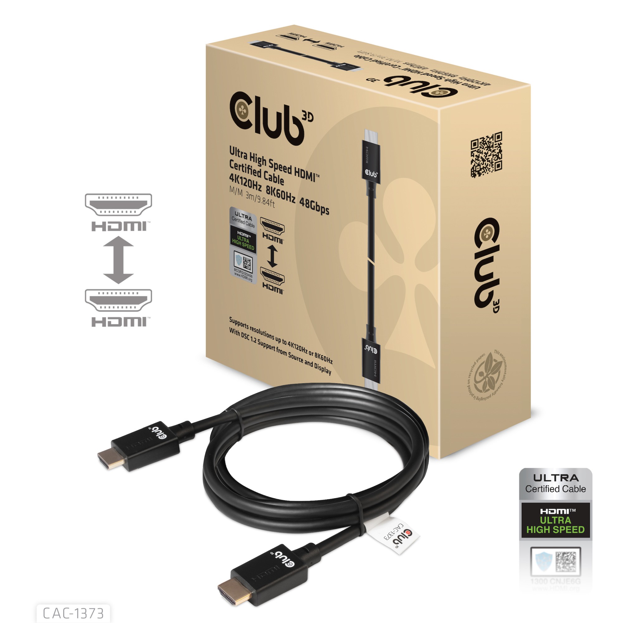 Club3D Hdmi 2.1 Male To Hdmi 2.1 Male Ultra High Speed 10K 120Hz 3M/ 9.84Ft