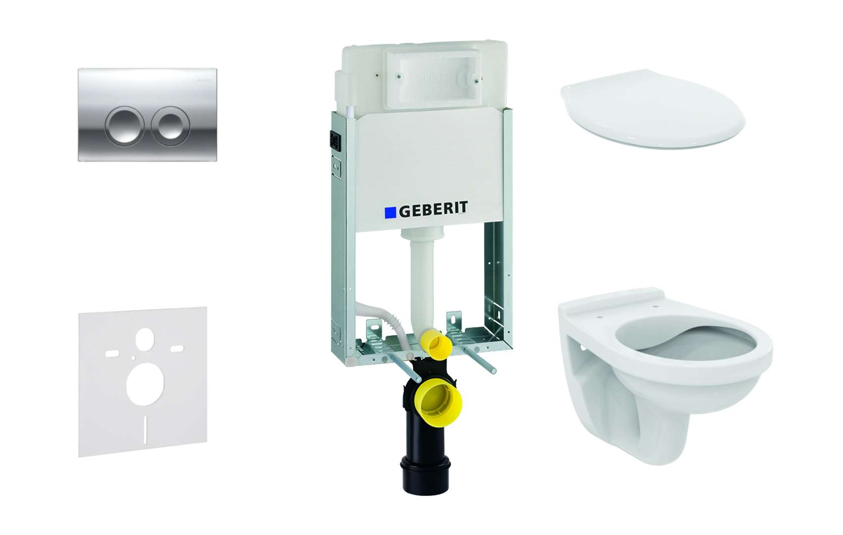 Combifix - Modulo Di Installazione A Parete, Wc Alpha Con Sedile, Placca Di Comando Delta21, Cromo Lucido 110.100.00.1 Nr2 - Geberit Combifix - Modulo Di Installazione A Parete, Wc Alpha Con Sedile, Placca Di Comando Delta21, Cromo Lucido 110.100.00.1 Nr2 - Geberit