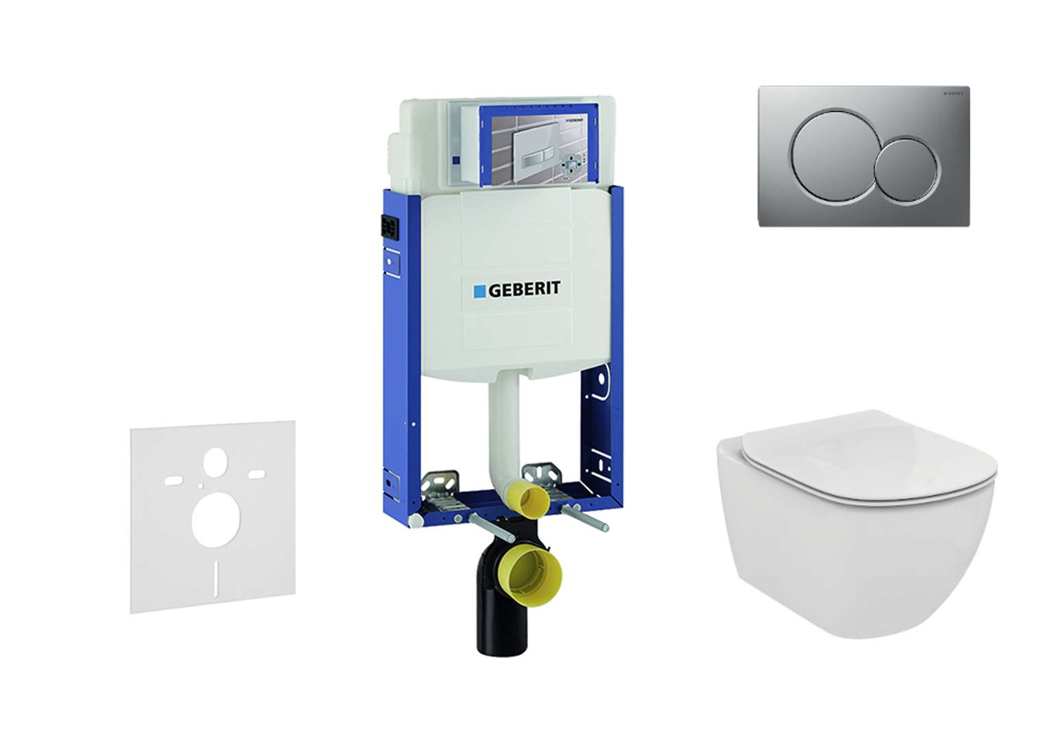 Combifix - Modulo Di Installazione Per Wc Sospesi Con Placca Di Comando Sigma01, Cromo Opaco + Wc E Copriwater, Ideal Standard Tesi 110.302.00.5 Nf3 - Geberit Combifix - Modulo Di Installazione Per Wc Sospesi Con Placca Di Comando Sigma01, Cromo Opaco + Wc E Copriwater, Ideal Standard Tesi 110.302.00.5 Nf3 - Geberit