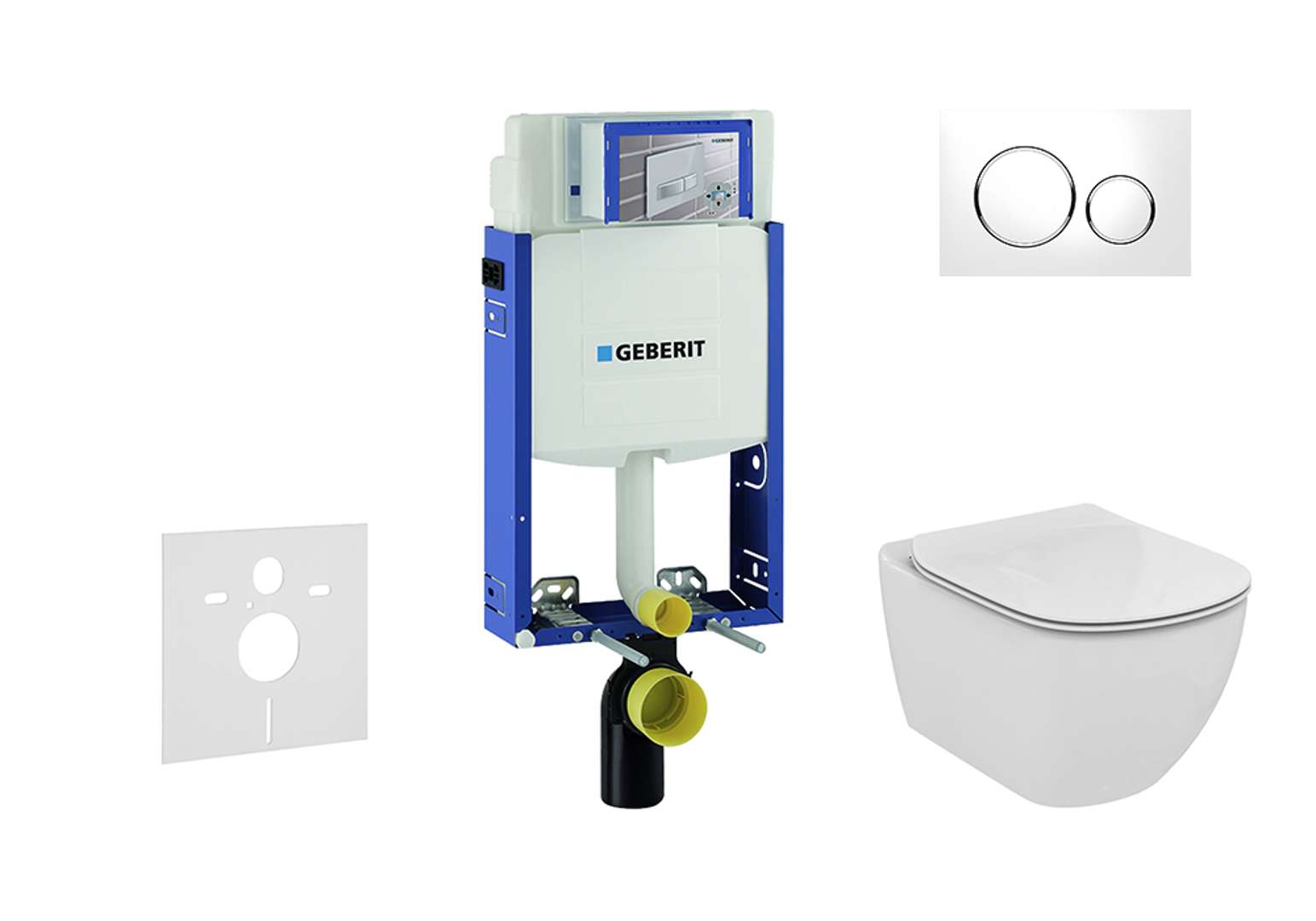 Combifix - Modulo Di Installazione Per Wc Sospesi Con Placca Di Comando Sigma20, Bianca/cromo Lucido + Wc E Copriwater, Aquablade, Softclose, Ideal Standard Tesi 110.302.00.5 Nu4 - Geberit