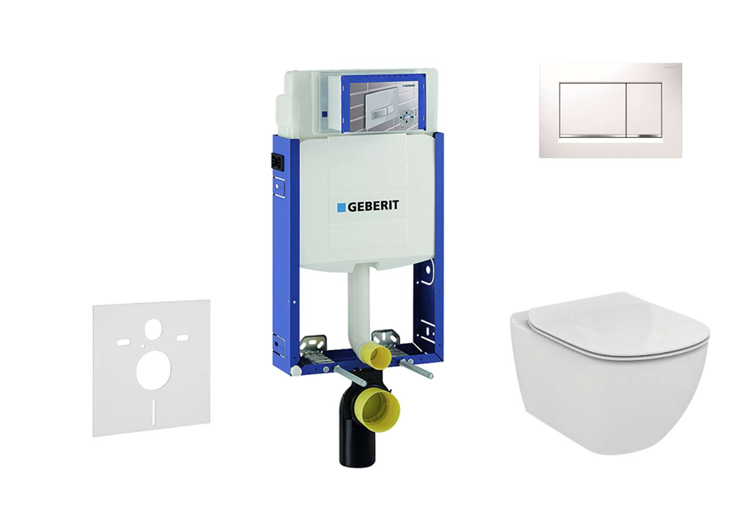 Combifix - Modulo Di Installazione Per Wc Sospesi Con Placca Di Comando Sigma30, Bianca/cromo Lucido + Wc E Copriwater, Ideal Standard Tesi 110.302.00.5 Nf5 - Geberit