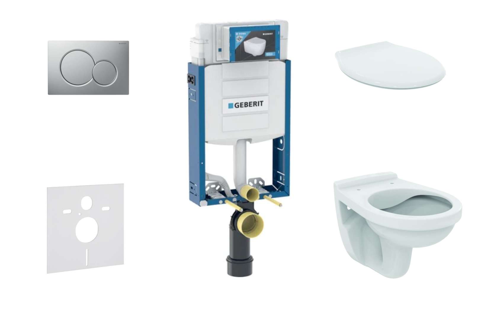 Combifix - Set Di Installazione A Parete, Wc Alpha Con Sedile, Placca Di Comando Sigma01, Cromo Opaco 110.302.00.5 Nr3 - Geberit
