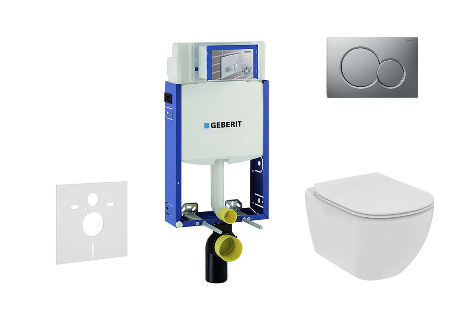 Combifix - Set Di Installazione A Parete, Wc E Sedile Ideal Standard Tesi, Placca Sigma01, Rimless, Softclose,cromo Opaca 110.302.00.5 Ne3 - Geberit