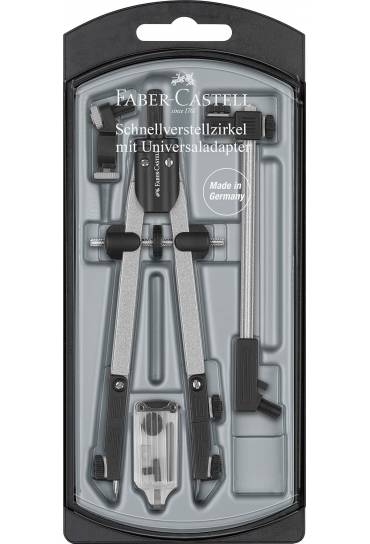 Compasso Faber-Castell Quick-Set con prolunga - Snodi su entrambi i bracci - Accessori di ricambio - Adattatore universale