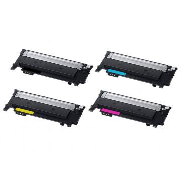 Compatible toner pack for Samsung Xpress C430/C480, includes 4 cartridges (Black, Cyan, Magenta, Yellow), high yield: Black 1500 pages, CMY 1000 pages, easy installation for optimal printing.