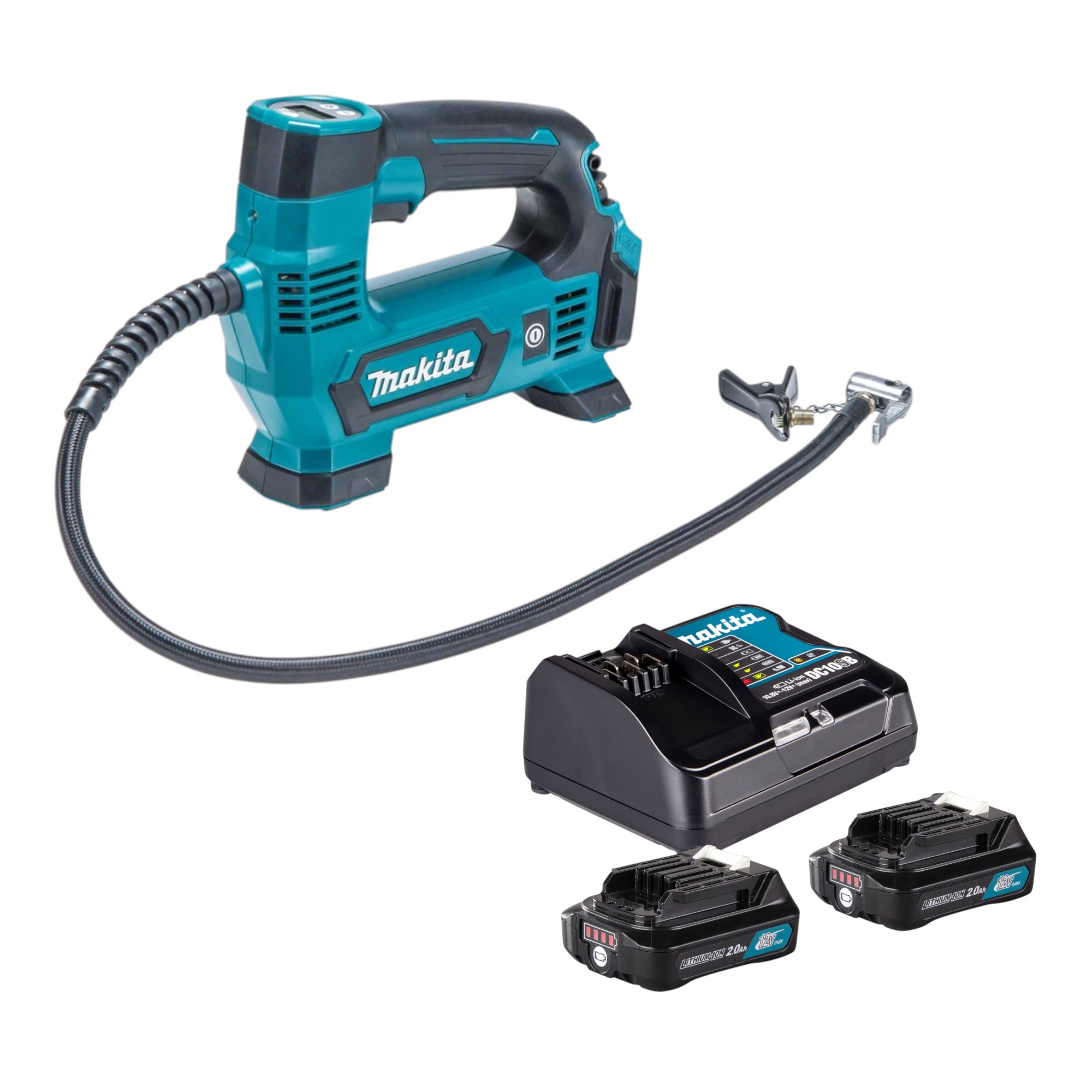 Compressore A Batteria Makita Mp 100 Dsa 12 V Max. 8,3 Bar + 2x Batteria 2,0 Ah + Caricabatterie Compressore A Batteria Makita Mp 100 Dsa 12 V Max. 8,3 Bar + 2x Batteria 2,0 Ah + Caricabatterie