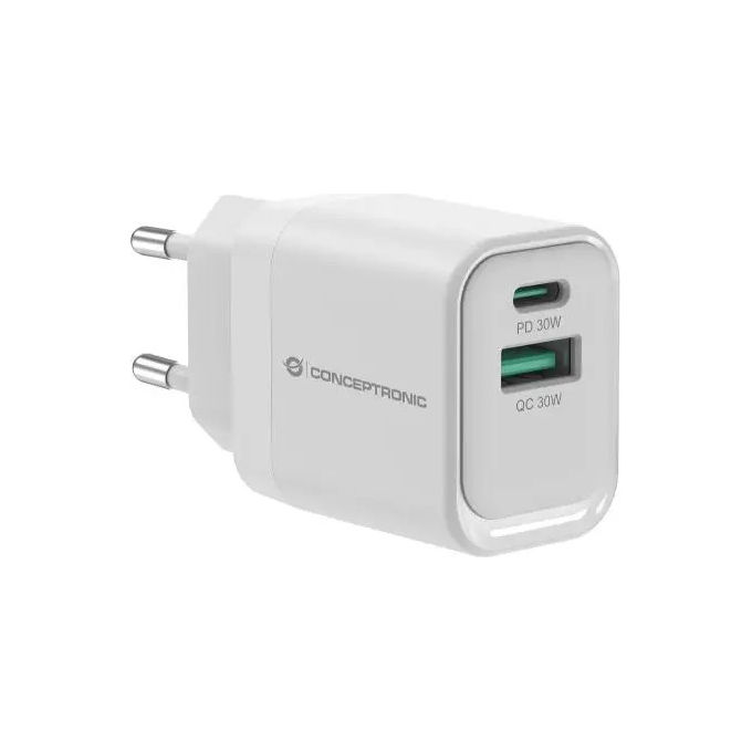 Conceptronic Caricatore USB PD GaN 33W 2 Porte Bianco