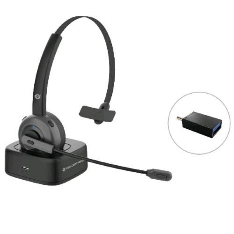 Conceptronic cuffie con microfono wireless bluetooth con dock per ricarica