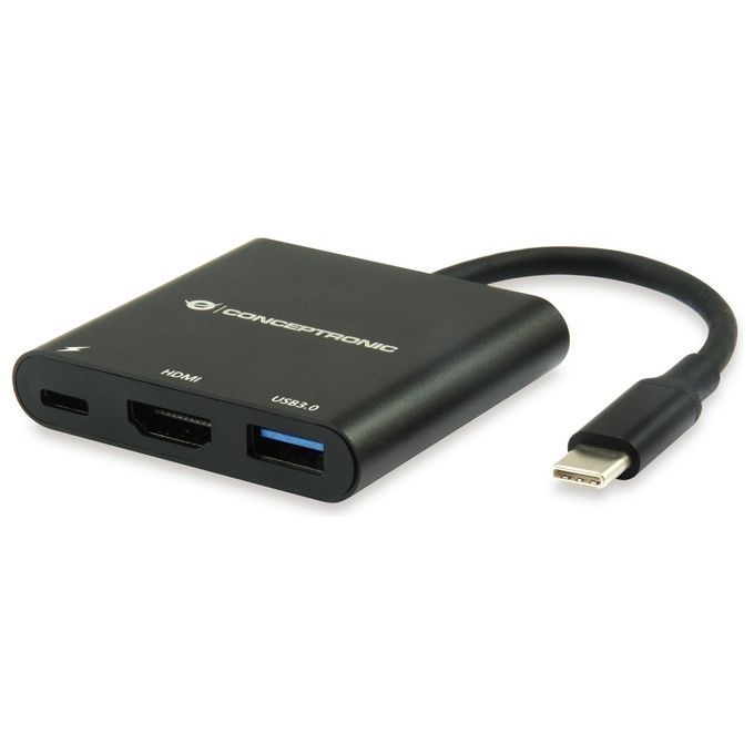 Conceptronic DONN01B Adattatore USB-C 3 in 1 HDMI 4K 30Hz USB 3.0 USB-C Power Delivery 60W colore Nero