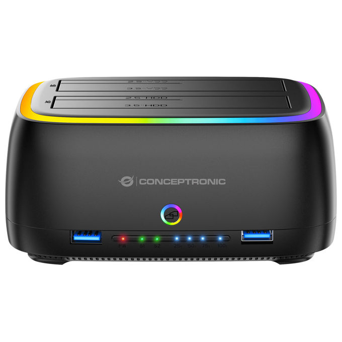 Conceptronic DONN36B Docking Station per Unita' di Archiviazione 2 da 2.5'' e 3.5'' USB 3.2 Gen 1 Type-C Lettore Schede SD TF UASP colore Nero
