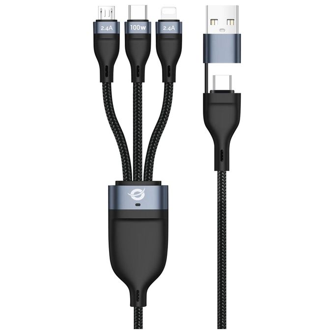 Conceptronic ETTA06B15 Cavo USB 3 in 1 USB-C microUSB Lightning 1,5 m USB 2.0 PD 3.0 100W 480 Mbps colore Nero