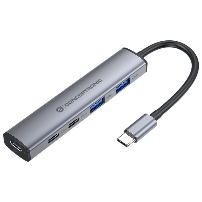 Conceptronic HUBBIES22G Hub USB 3.2 Gen 1 5 Gbps 2 Porte USB-C 2 Porte USB-A Alimentazione USB-C PD 100W colore Grigio Conceptronic HUBBIES22G Hub USB 3.2 Gen 1 5 Gbps 2 Porte USB-C 2 Porte USB-A Alimentazione USB-C PD 100W colore Grigio