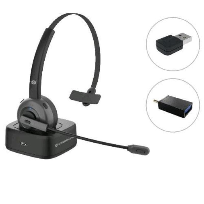 Conceptronic polona03bda cuffia a padiglione ufficio bluetooth base di ricarica nero