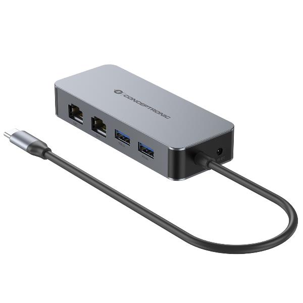 Conceptronic Usb-C To Dual-Port Gigabit Network Adapter With 2-PORT USB Hub ABBY24G