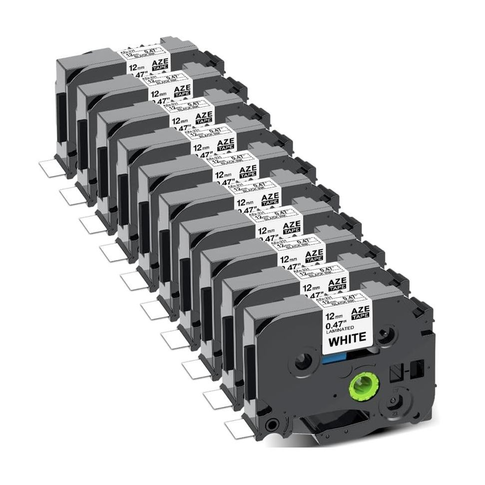 Confezione da 10 inchiostri compatibili Brother TZE-231 12mm Nero su Bianco Laminato Confezione da 10 inchiostri compatibili Brother TZE-231 12mm Nero su Bianco Laminato