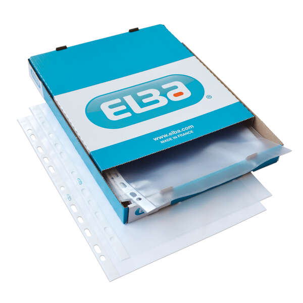 Confezione da 100 buste multiforate in PP Elba da 90 micron - Formato A4 - Finitura in pelle arancione - Trasparente Confezione da 100 buste multiforate in PP Elba da 90 micron - Formato A4 - Finitura in pelle arancione - Trasparente