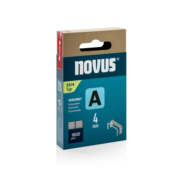 Confezione da 1800 punti metallici zincati Novus A Tipo 53 lunghezza 5 3/4 pollici gambo da 4 mm. Confezione da 1800 punti metallici zincati Novus A Tipo 53 lunghezza 5 3/4 pollici gambo da 4 mm.
