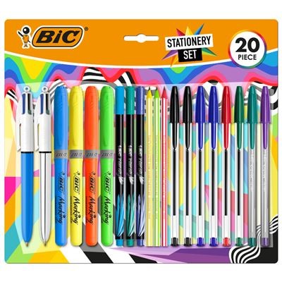 Confezione da 20 pennarelli Bic Multicolor Writing assortiti: 6 Bic Cristal Original 2 Bic Cristal Fun 2 Bic 4 Colors 3 Bic Intensity Fine 4 Bic Highlighter Grip e 3 Bic Evolution Stripes HB Confezione da 20 pennarelli Bic Multicolor Writing assortiti: 6 Bic Cristal Original 2 Bic Cristal Fun 2 Bic 4 Colors 3 Bic Intensity Fine 4 Bic Highlighter Grip e 3 Bic Evolution Stripes HB
