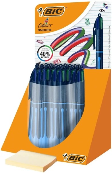 Confezione da 30 penne a sfera retrattili Bic Smooth Drop a 4 colori - Punta media da 10 mm - Scrittura più fluida del 40% - 4 colori Confezione da 30 penne a sfera retrattili Bic Smooth Drop a 4 colori - Punta media da 10 mm - Scrittura più fluida del 40% - 4 colori