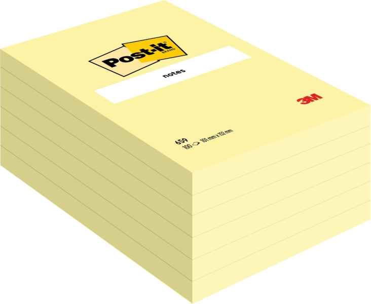 Confezione da 6 blocchetti di Post-it da 100 foglietti adesivi riposizionabili - Forma rettangolare - 101x152 mm - Giallo chiaro Confezione da 6 blocchetti di Post-it da 100 foglietti adesivi riposizionabili - Forma rettangolare - 101x152 mm - Giallo chiaro