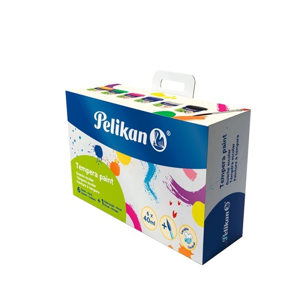 Confezione da 6 tempere Pelikan - 40 ml - Pennello in pelo di pony n. 4 - Consistenza cremosa - Colori assortiti