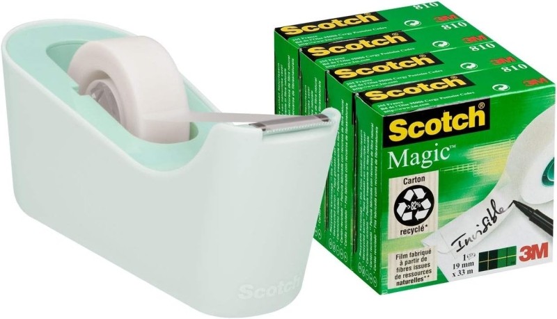Confezione dispenser per nastro adesivo Scotch C18 + 4 nastri adesivi Scotch Magic Tape - Per nastri adesivi fino a 19 mm x 33 m - Verde menta