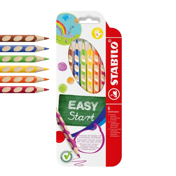 Confezione Stabilo Easycolors con 6 matite colorate ergonomiche - Mina da 42 mm - Forma triangolare - Per mancini - Colori assortiti