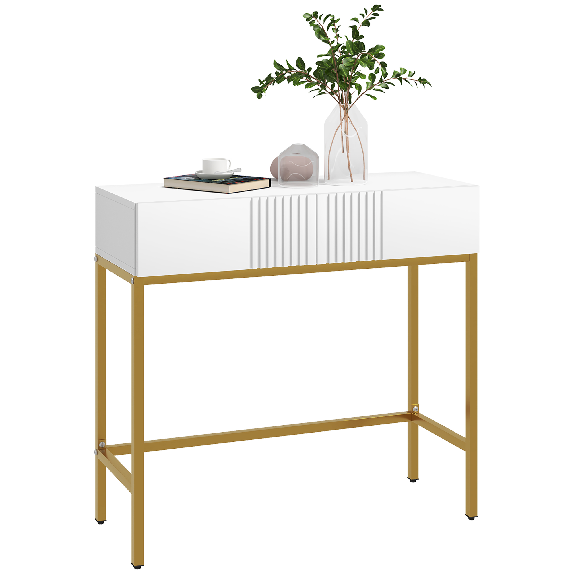 Consolle HOMCOM, mobile consolle, con 2 cassetti, base in acciaio, piedini antiscivolo, per ingresso, soggiorno, bianco