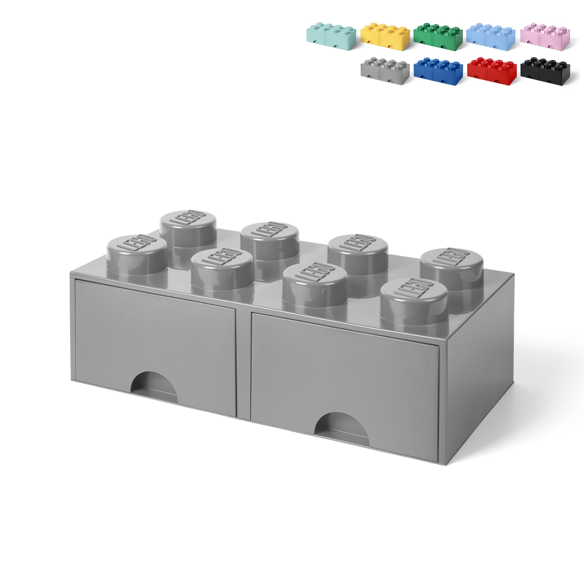 Contenitore A Mattoncino Con 2 Cassetti Lego Brick Drawer 8 Bottoncini - Grigio