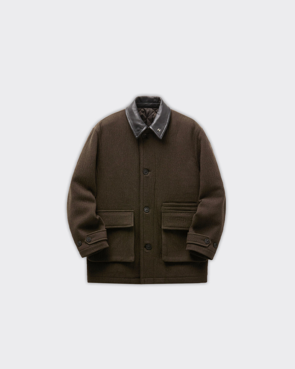 Coor Coat Trimming Leather Patchwork Dark Brown