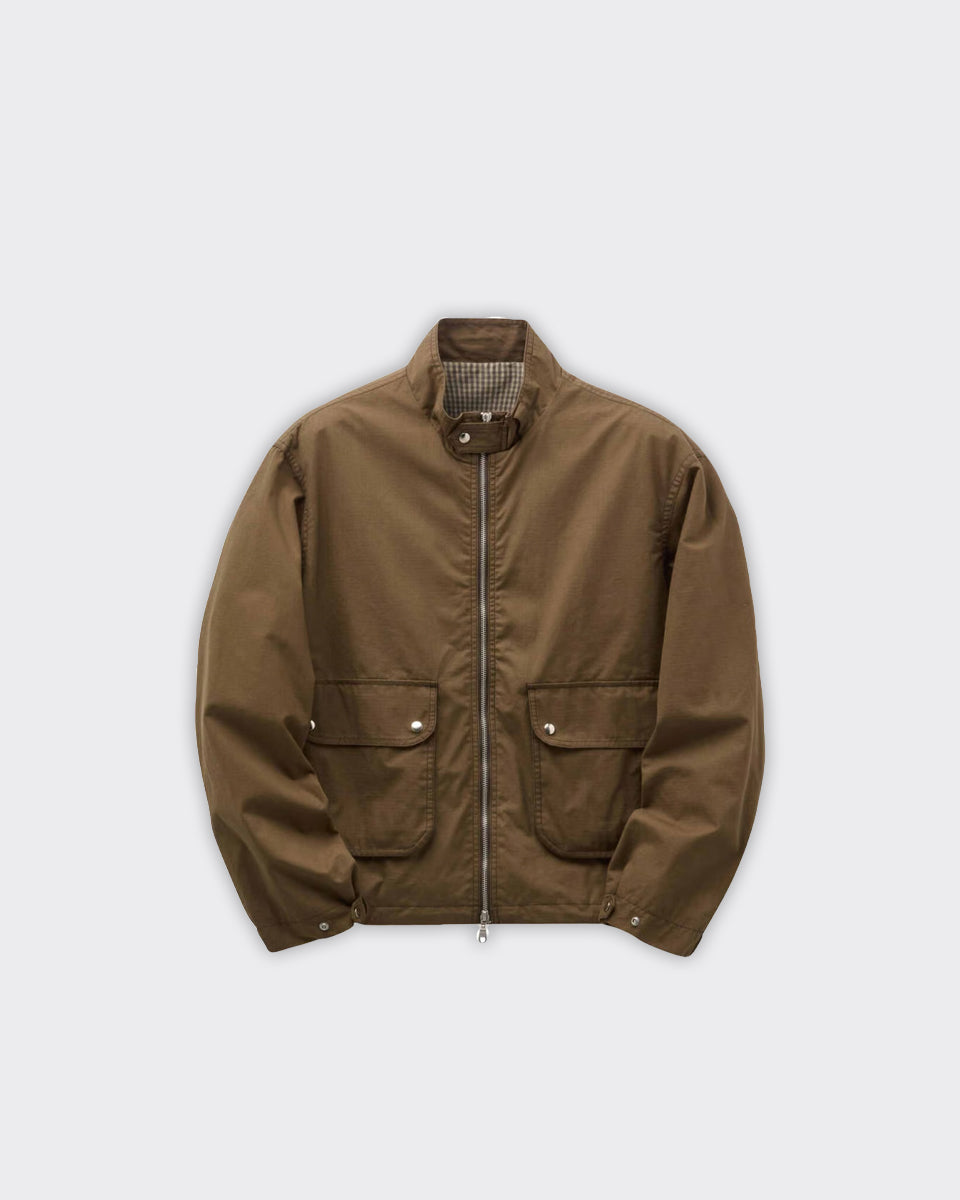 Coor Giacca Stand Collar Waxed Cotton Dark Brown