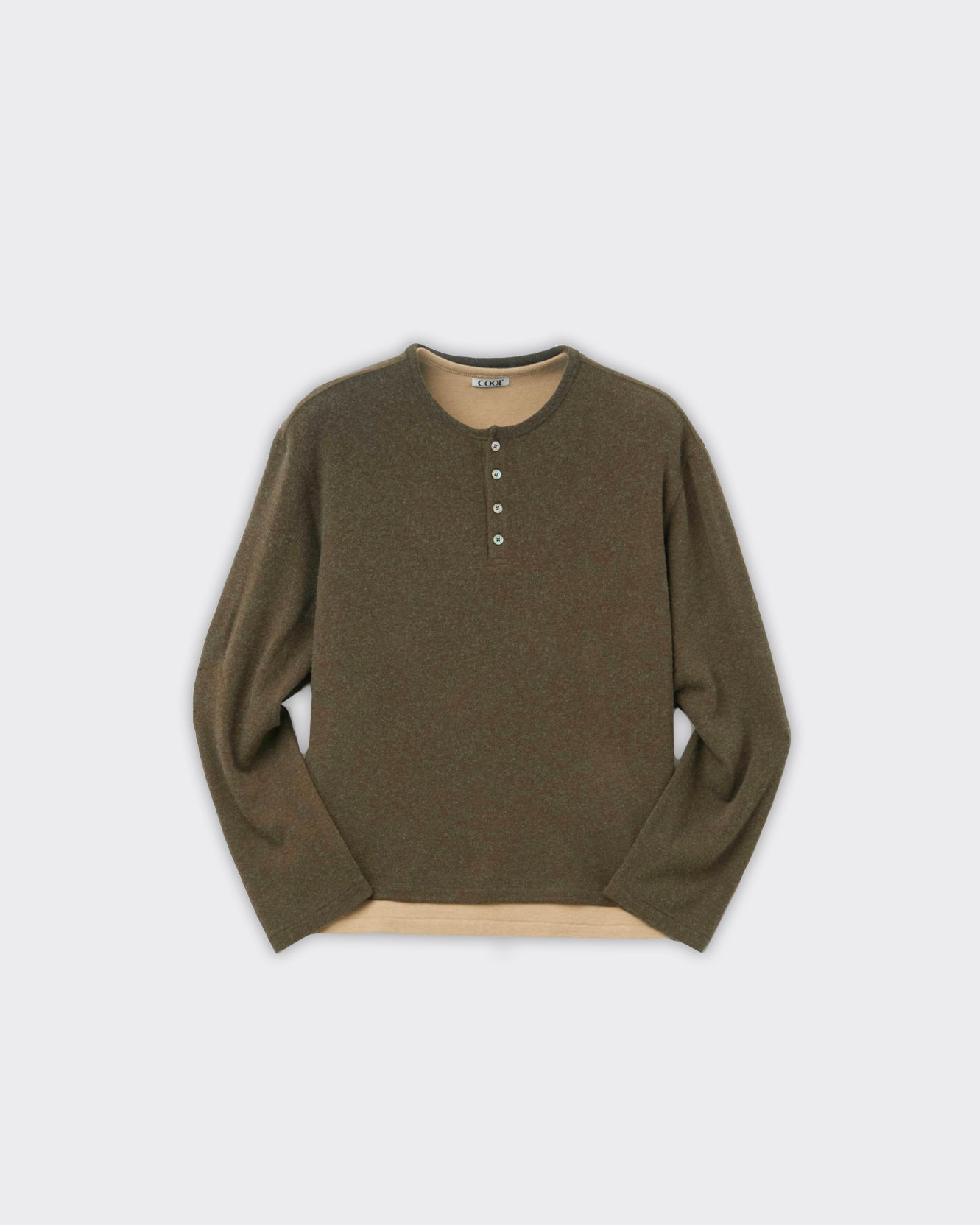 Coor Longsleeve Hairy Henley Neck Layered Khaki Green