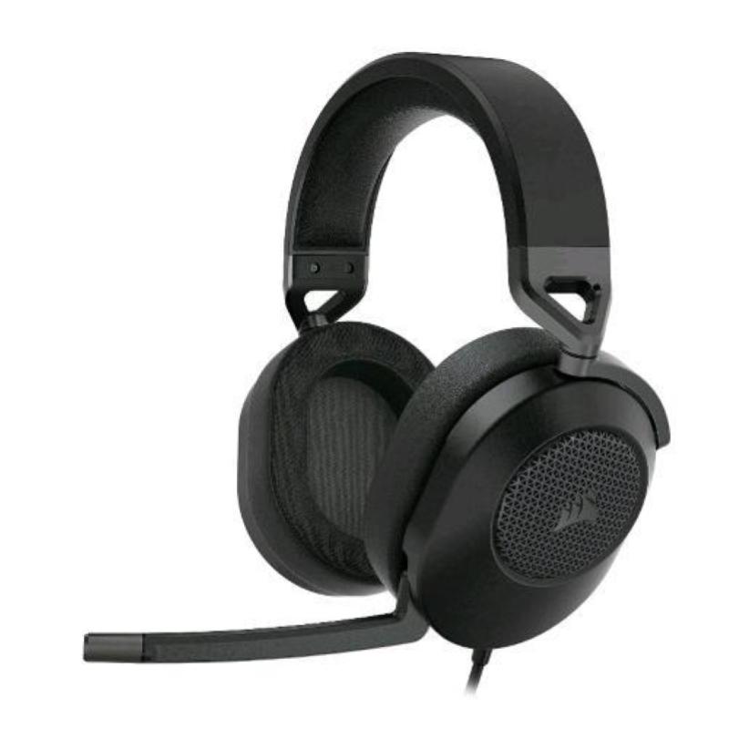 Corsair hs65 surround cuffiagaming con microfono omnidirezionale audio dolby surround 7.1 tecnologia sonarworks soundid controllo del volume su padiglione jack 3.5 compatibile pc xbox ps4 mobile carbon