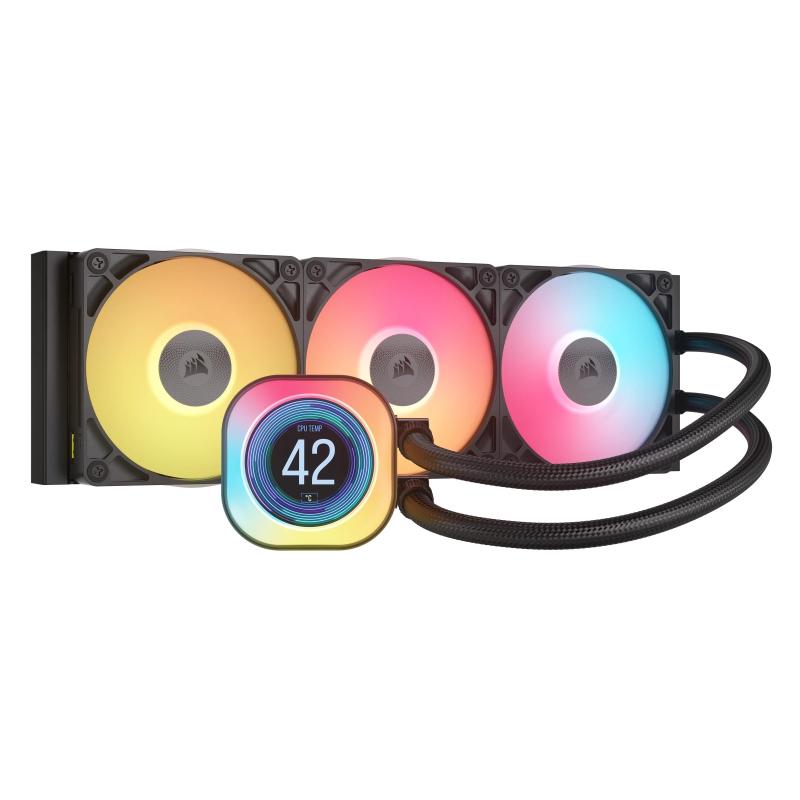 Corsair icue link titan 360 rx rgb lcd cpu liquid cooler sistema di raffreddamento a liquido 3 ventole rx120 rgb system hub incluso intel 1851/1700 amd am5/am4 nero