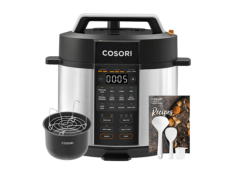 COSORI Pentola pressione 5,7L PENTOLA PRESSIONE, 1100 W, capacità ciotola 5,7 l, Acciaio e Nero