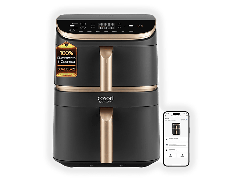 COSORI Turbo Tower Pro Smart FRIGGITRICE AD ARIA, capacità 10,8 l, Max potenza 2630 W, Nero e Oro