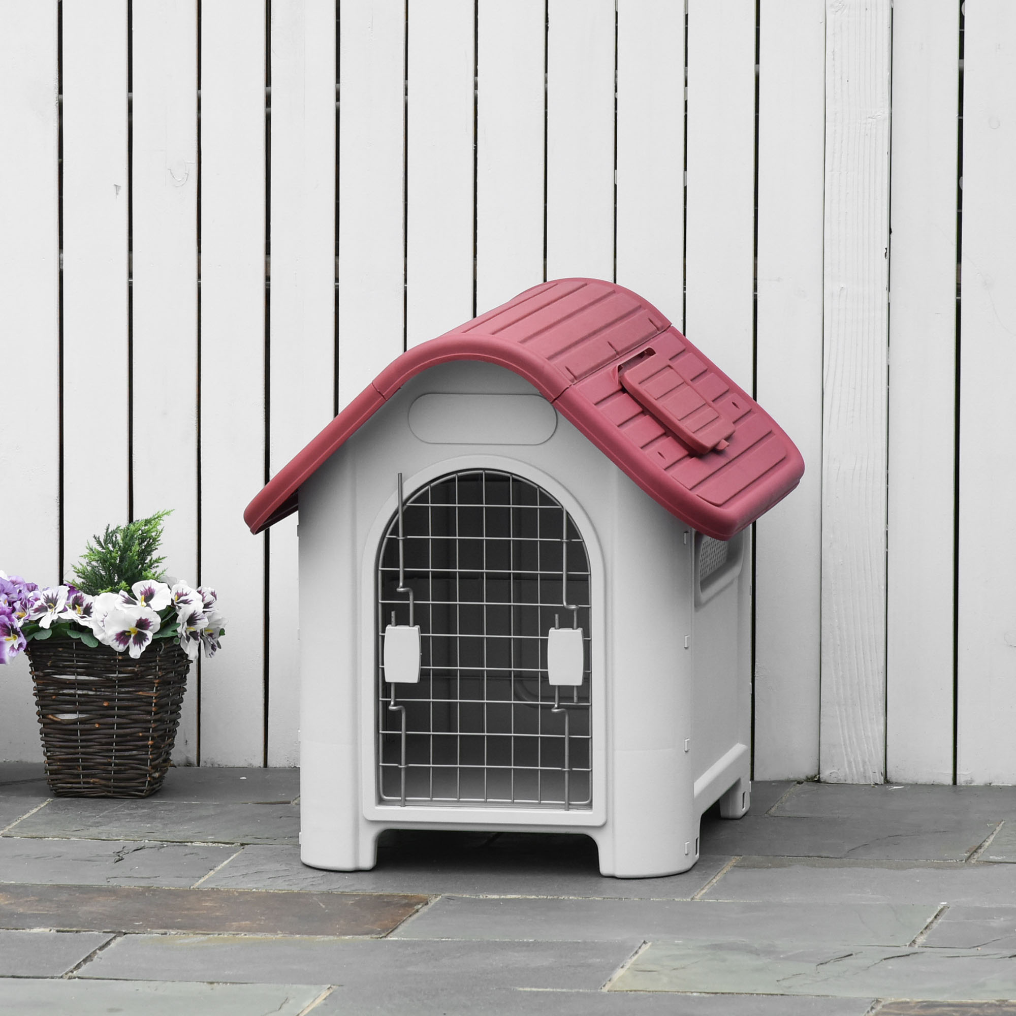 Cuccia per cani da esterno PawHut con lucernario per cani di piccola taglia in metallo e plastica