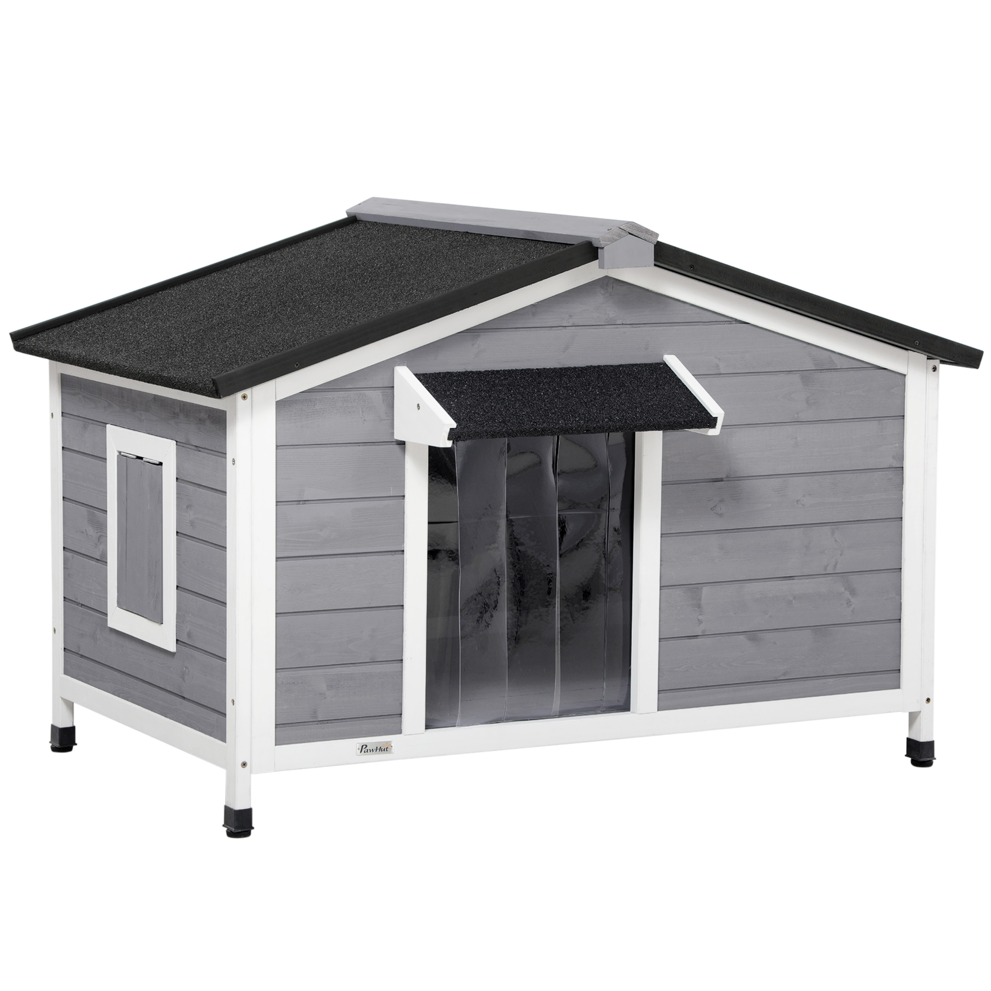 Cuccia per cani PawHut stile cottage - 2 finestre, porta, tetto apribile bituminoso - dim. 109x79x72 cm-drink Grey Fit