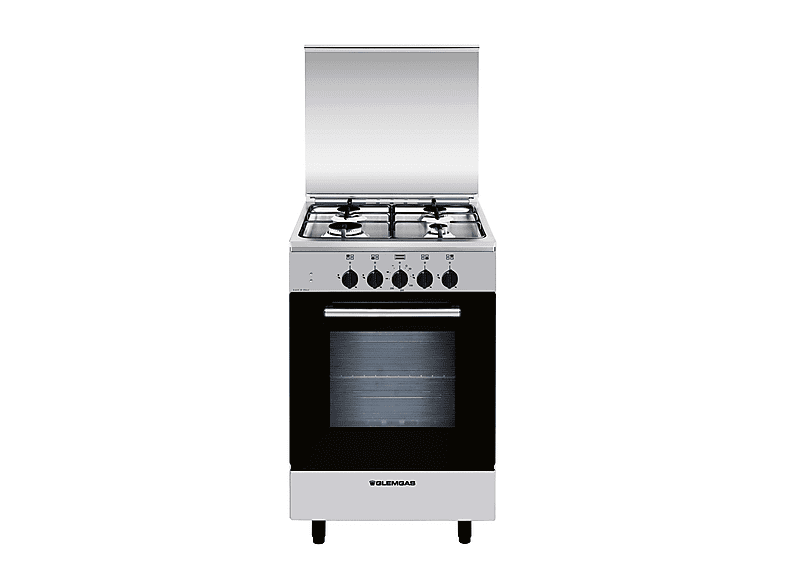CUCINA GLEM AM55MI3, a libera installazione, piano cottura Gas, 4 fuochi, Funzione aria calda, Dimensioni: L 53 cm, A 85 P 50 Inox; Posizione di controllo: Frontale; Tipo Manopola