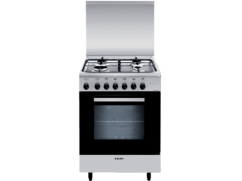 CUCINA GLEM AM654MI6, a libera installazione, piano cottura Gas, 4 fuochi, Funzione aria calda, Dimensioni: L 60 cm, A 85 P 50 Inox