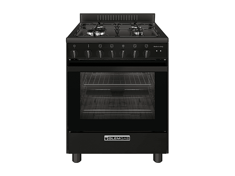 CUCINA GLEM SA66TMBK, a libera installazione, piano cottura Gas, 4 fuochi, Funzione aria calda, Dimensioni: L 60 cm, A 85 P Nero opaco; Posizione di controllo: Frontale; Tipo Manopola